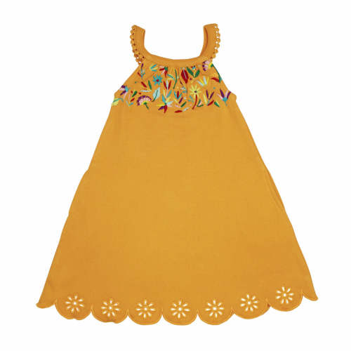 Organic Embroidered Twirl Dress w-Pockets in Tangerine Floral