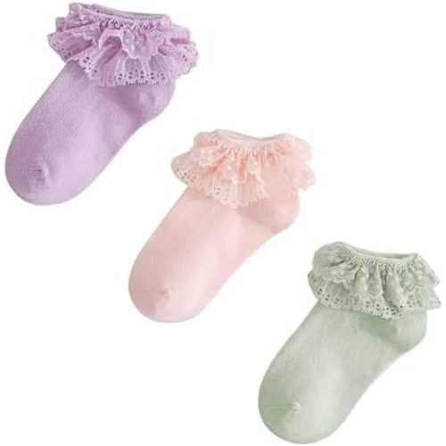 Durio Baby Girl Ruffle Socks - Super Soft Lace Socks for Baby Girls