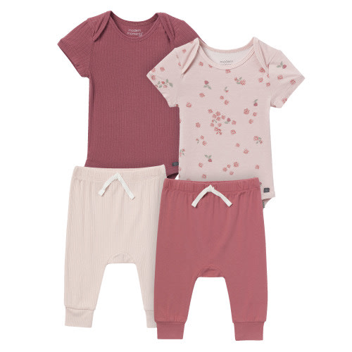 Modern Moments by Gerber Baby Neutral Super Soft 4-Piece Bodysuits and Pants Gift Set, Newborn - 12 Months