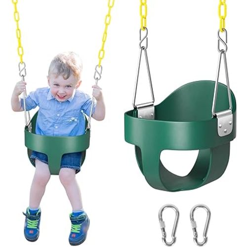 DECORLIFE Toddler Swing, Baby Swing Outdoor –High Back Full Bucket Swing Set for Ages 1-3, 330lb Capacity, Safety Design, Plastic-Coated Chains and Quick-Snap Carabiners for Backyard, Playground