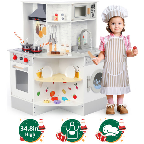 Wisairt Corner Play Kitchen for Kids, Wooden Pretend Play Kitchen Set Toys, White & grey - Shop Black Friday Deals for 2024!