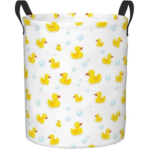 Foruidea Rubber Duck And Bubbles Laundry Basket,Laundry Hamper,Collapsible Storage Bin, Oxford Fabric Clothes Baskets,Nursery Hamper For Home,Office,Dorm,Gift Basket