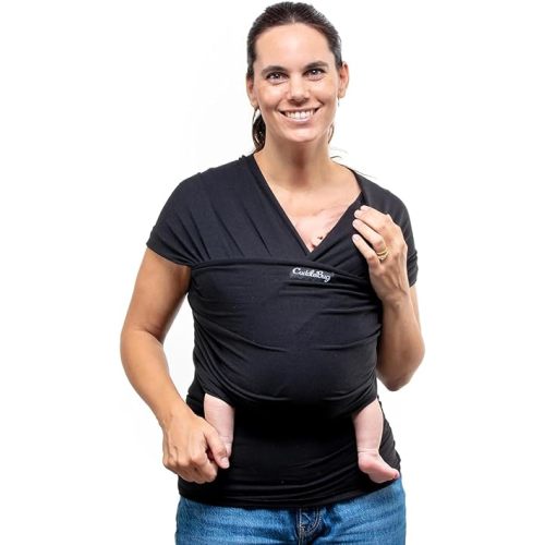 Cuddlebug Baby Wrap - Hands-Free Baby Carrier Wrap - Soft & Stretchy Baby Wraps Carrier - Baby Carrier Newborn to Toddler 7-35 lbs - One-Size-Fits-All Baby Holder Wrap - Hip-Healthy Wrap (Black)