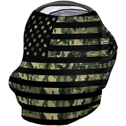 Green Camo Baby Nursing Cover Carseat Canopy Retro Camouflage 4th of July Breathable Privacy Breastfeeding Scarf Military Country Style Multi Use Car Seat Covers for Boys or Girls Newborn Toddlers