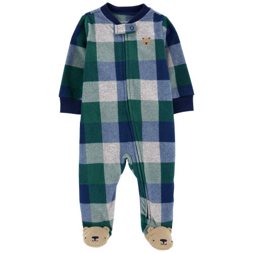 Baby Plaid Bear Fleece Zip-Up Footie Sleep & Play Pajamas