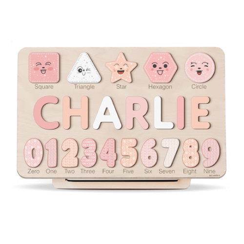 Personalized Name Puzzle with Numbers and Shapes, Name Puzzle for Kids, Custom Birthday Gift for Kids, Christmas Gifts for Toddlers, Unique New Baby Gift, 1 Year Old Boy and Girl Toys, Wood Toy