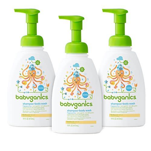 Babyganics Baby Shampoo + Body Wash Pump Bottle, Fragrance Free, Packaging May Vary,16 Fl Oz (Pack of 3)