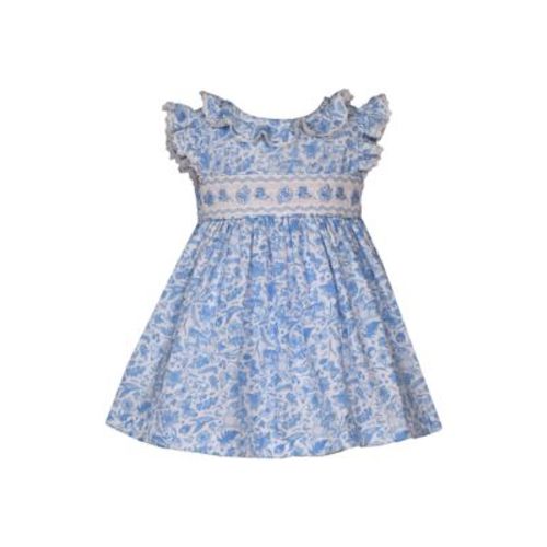 Baby Girls Flutter Sleeve Toile Smocked Printed Dress