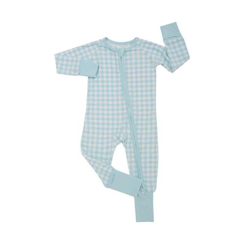 Blue Gingham One Piece Bamboo Pajama
