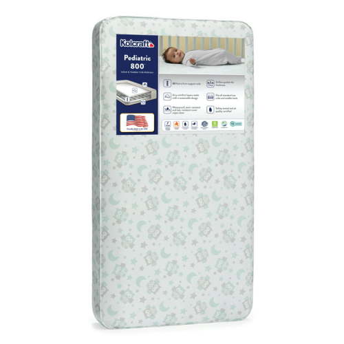Kolcraft Pediatric 800 Extra Firm Crib & Toddler Mattress, 80 Coil, Waterproof, Gray