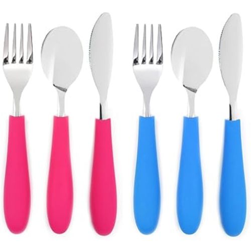 Elk and Friends Kids Silverware with Silicone Handle | Childrens Safe Flatware | Kids Utensils | Spoon + Fork + Knife set | 4 years+ | 6 Pieces