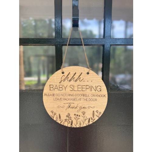 Shh Baby Sleeping Sign, Wooden Baby Door Sign, Please Don’t Knock Sign, Wooden Baby Decor