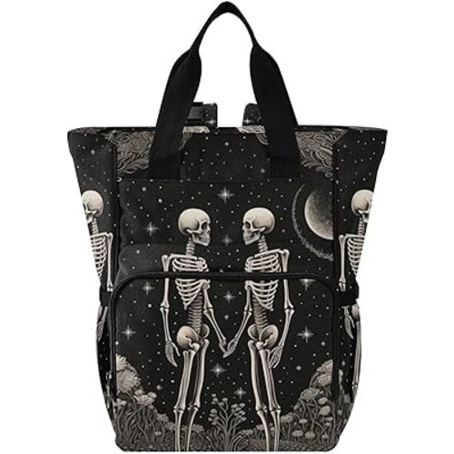 Diaper Backpack Gothic Skeletons Print with Insulated Feeding Bottle Insert, Large Baby Changing Bag with Stroller Straps 11.02×5.91×15.3 inches