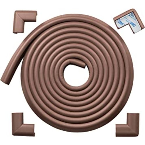 Roving Cove Edge Corner Protector Baby Proofing (Large 15ft Edge 4 Corners) - Hefty-Fit Heavy-Duty, Soft NBR Rubber Foam, Furniture Fireplace Safety Bumper Guard, 3M Adhesive, Coffee Brown