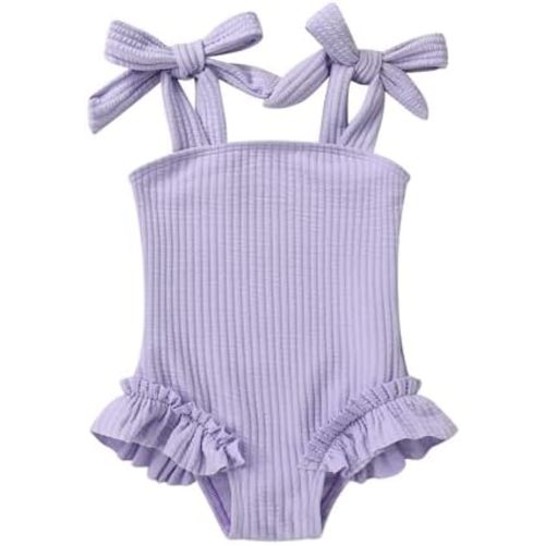 Happy Town Toddler Swimsuit Girl Solid Color Stripe One-Piece Baby Bathing Suits