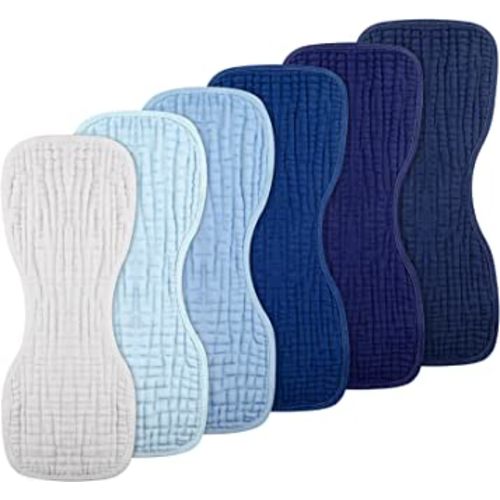 Frienda 6 Pieces Baby Muslin Burp Cloths 9 x 20 Inch Burp Cloth Multi Colors Muslin Washcloths Diapers 6 Absorbent Layers Newborn Face Towels for Baby Boy Girl Unisex (Blue Series)