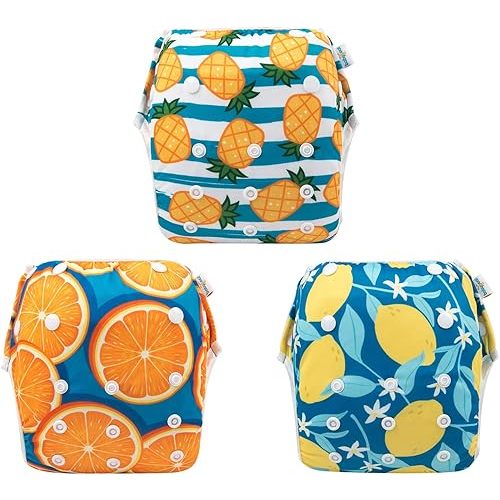 Babygoal Baby Swim Diapers 3 Pack for 0-8 Months Infant Girls and Boys, Reusable Adjustable Washable for Swimming Lessons-Pineapple,Lemon,Grapefruit