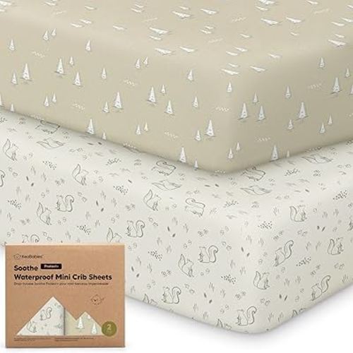 2-Pack Pack and Play Sheets, Waterproof Mini Crib Sheets Fitted - Organic Cotton Pack N Play Sheets for Graco Pack and Play Mattress, Playard Baby Crib Sheets Neutral for Boy,Girl,Toddler (Pine Grove)