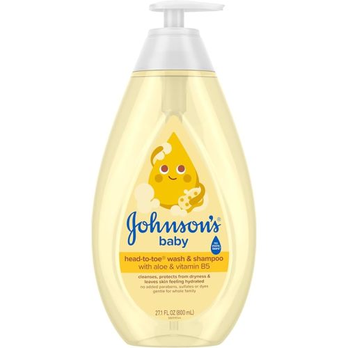 Johnson's Baby Head-To-Toe Baby Wash & Shampoo + Aloe & Vitamin B5, 2-in-1 Bath Wash Gently Cleanses Newborn's Delicate Skin & Hair, Hypoallergenic, No Added Parabens, Dyes & Sulfates, 27.1 fl. oz