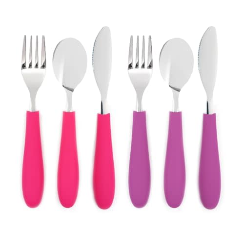 Elk and Friends Kids Silverware with Silicone Handle | Childrens Safe Flatware | Kids Utensils | Spoon + Fork + Knife set | 4 years+ | 6 Pieces