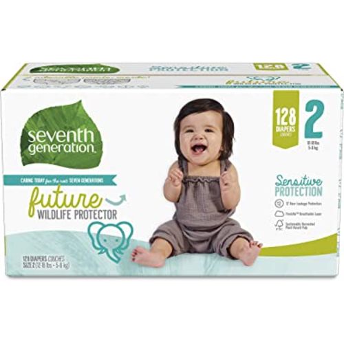 Seventh Generation Baby Diapers, Size 2, 128 Count, Giant Pack, for Sensitive Skin