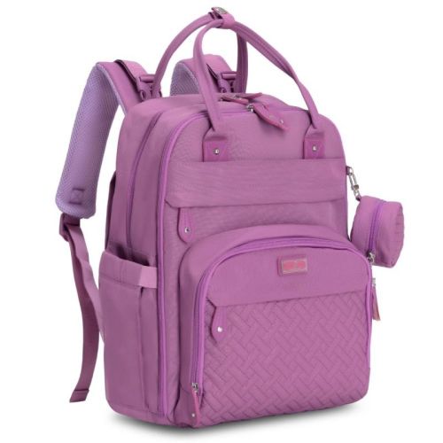 BabbleRoo Diaper Bag Backpack Stylish 26L Hands Free Baby Bag with Changing Pad, Stroller Straps & Water-Resistant, Purple, Large