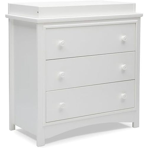 Delta Children Perry 3 Drawer Dresser with Changing Top and Interlocking Drawers, Bianca White
