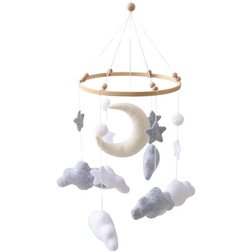 Sky Baby Mobile for Crib – Dreamy Mobile for Baby Crib – Handmade Felt Clouds and Moon Nursery Decor – Gender-Neutral Crib and Ceiling Mobile in Overcast Theme - Perfect Gift for Newborns