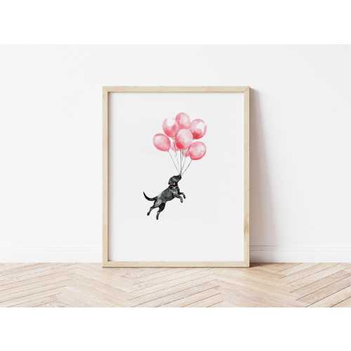 Watercolor Black Labrador with Balloons Wall Art Black Lab Nursery Wall Art Black Lab Valentine Wall Art Black Lab Birthday Art Lab Mom Gift