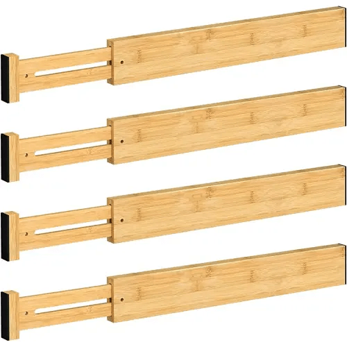 Drawer Divider, 4 PCS Bamboo Drawer Dividers Organizers, Adjustable Drawer Dividers for Clothes, Kitchen Drawer Divider, Dresser Drawer Divider, Drawer Separators, 17"-22" Expandable Drawer Divider