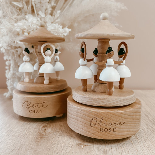 Personalised Ballerina Musical Carousel Wooden - Personalised Musical Carousel Wooden - Heirloom Music Box - Engraved Keepsake