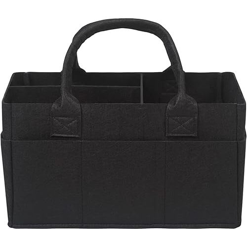 Sammy & Lou Diaper Caddy Organizer - Collapsible Tote Bag with Handles - Organizer for Diapers, Wipes & Baby Changing Supplies - Felt Storage Organizing Bin for Car, Desk, Nursery (Black)