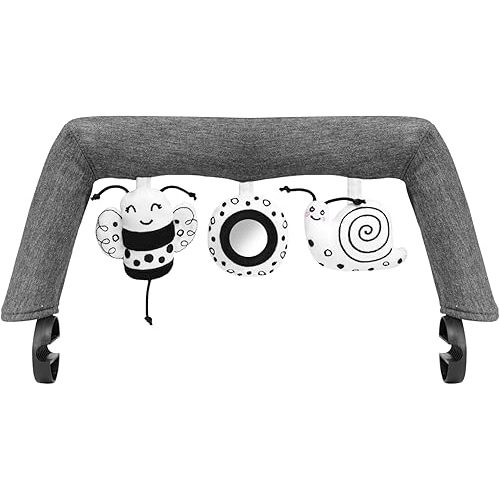 Baby Bjorn Bouncer Toy Bar, Toy Bar for Baby Bouncer Bliss and Balance Soft with 3 PCS Cute Sensory Toys, Easy to Attach and Remove, Skin -Friendly, Machine Washable, Black and White, Soft