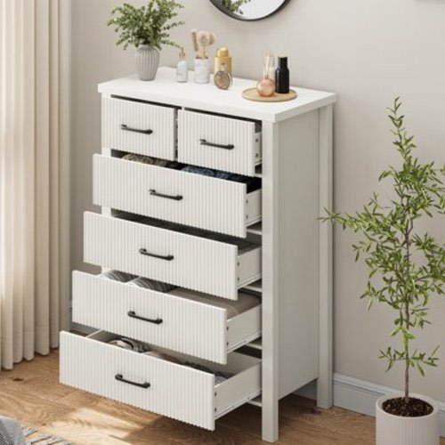 Vipuse Modern 6 Drawer Dresser with Solid Wood Legs,Fluted Door for Bedroom, Entryway