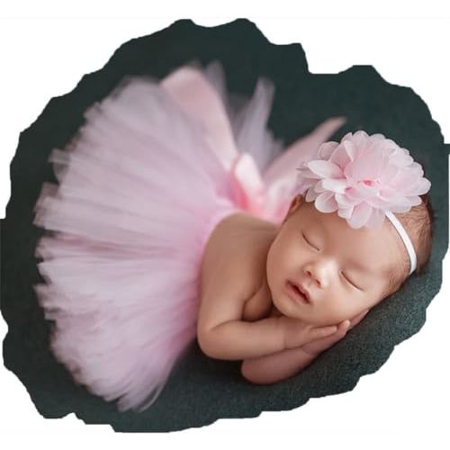 Ylsteed Newborn Girls Photography Prop Infant Tutu Skirt Newborn Lace Tulle Skirt Girl Photo Shoot Outfits Infant Princess Costume Clothes Photo Props-Light Pink
