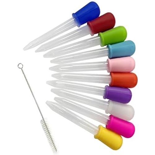 Colorful Eye Droppers, 10 PCs Silicone and Plastic Droppers with Bulb Tip, Sensory Bin Tools, Droppers for Kids Crafts and Gummy Making, Kids Candy Mold - 10 Colors