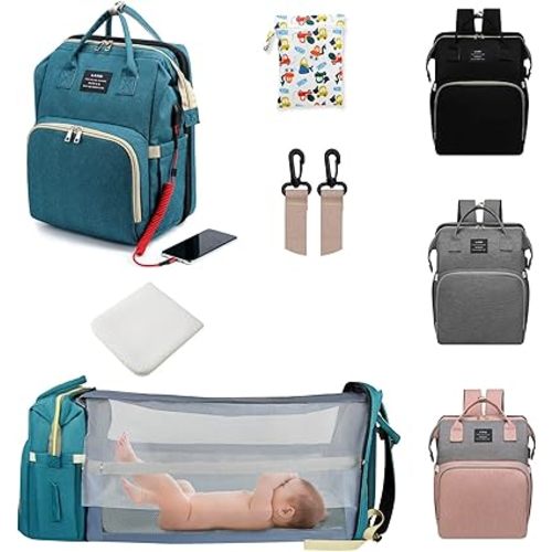 Diaper Bag with Changing Station, 7 in 1 Travel Mommy Diaper Backpack With USB Charging Port (Green)