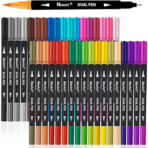 Dual Markers Brush Pens, 36 Fine Point Art Marker, Double Tip Colored Pen for Adult Coloring Hand Lettering, School Classroom Art Suppliers