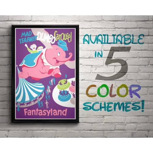 Vintage Disneyland Dumbo Attraction Poster, Disney, Fantasyland, Nursery, Kids Bedroom, Retro, Travel Poster, Wall Art, Flying Elephant