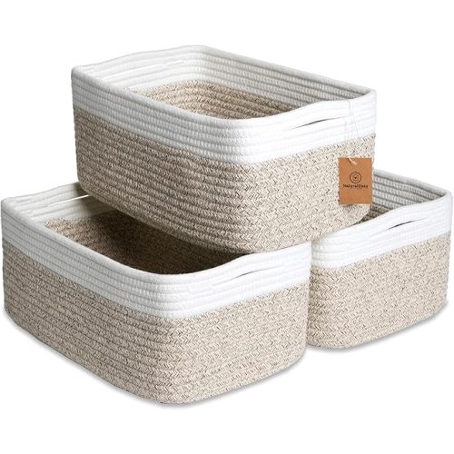 NaturalCozy 13.5”x8.5”x5.5” Storage Baskets for Shelves 3 Pack | Cotton Rope Woven Small Baskets for Organizing | Small Storage Bins for Nursery, Bathroom, Closet, Cube Shelf, Decorative, Gift