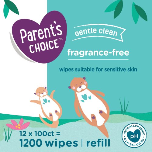 Parent's Choice Fragrance Free Baby Wipes, 12 Flip-Top Packs (1200 Count)