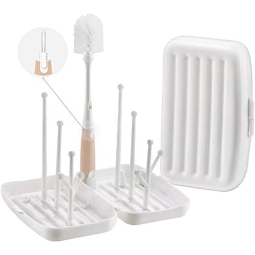 Travel Bottle Cleaner Kit, Baby Bottle Brush Set, Baby Travel Essential, Travel Drying Rack
