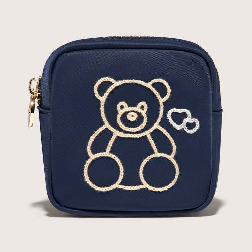 Teddy Bear Embroidered Mini Pouch