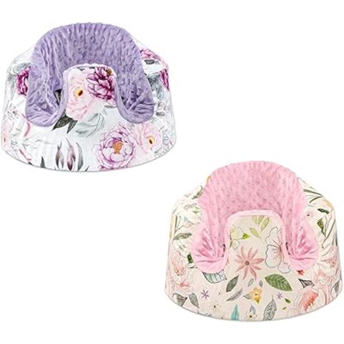 Baby Seat Cover Compatible with Bumbo Seat, Soft Comfortable Seat Cover for Baby Girl Boy, Breathable Removable Cover for Baby Seat, Purple Flower and Pink Flowers