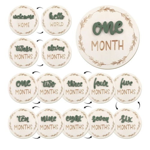 7 Pack Baby Monthly Milestone Cards Sign, Double Sided Baby Milestone Signs Wooden Marker Discs for 1-12 Months Baby Milestone Pictures Baby Shower Gifts