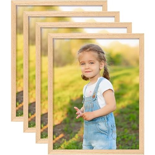 ATOBART 8x10 OAK Natural Wood Photo Frame,4 Pack Picture Frames Real Glass front Wall Hanging Gallery for Wall and Tabletop Display,set of 4