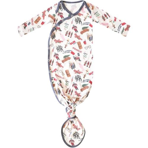 Copper Pearl Baby Gown - Knotted Newborn Sleepers for Baby Boy, Soft Stretchy Long Sleeve Infant Gowns with Bottom Tie and Hand Mittens, Perfect Hospital Coming Home Outfit (A Christmas Story)