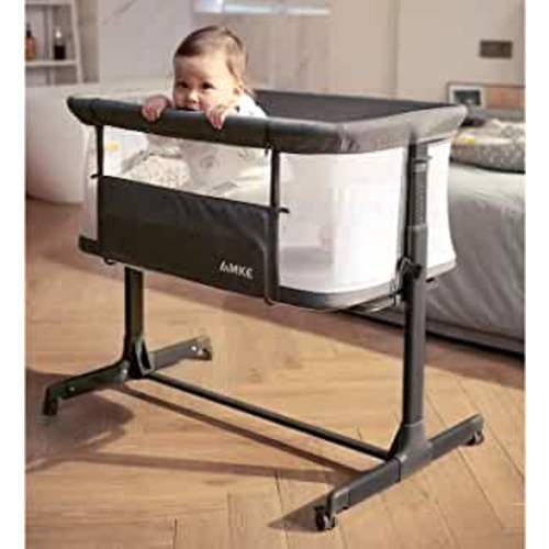 AMKE Baby Bassinets,All mesh Crib Portable for Safe Co-Sleeping,Adjustable Bedside Sleeper,Baby Bed for Infant Newborn