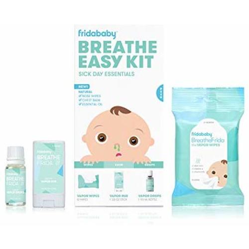 Baby & Toddler Breathe Easy Kit Sick Day Essentials by FridaBaby- A Must-Have Set Includes Natural Nose & Chest Wipes, Organic No-Mess Chest Balm, Organic Essential Oil for Bath or Diffuser