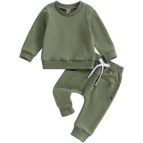 Thorn Tree Toddler Baby Boys Fall Outfits Long Sleeve Pull On Sweatshirt Elastic Waist Pants 2Pcs Solid Clothes Set